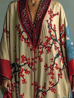 Women Spring Autumn V Neck Chic Maxi Dress, Holiday Fashion Elegant Long Sleeve Party Dress, 2026 Printed Patchwork Ladies Dress
