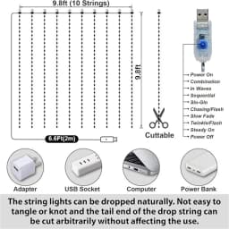 Curtain Fairy Light Waterfall 3x3m 280 LEDs Window Light 5V USB Waterproof Outdoor String Light for Christmas Patio Wall Decor