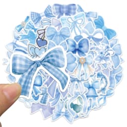 50PCS Blue Cartoon Bow Stickers Exquisite and Cute Handbooks Material Phone Cases Laptop Suitcases Water Cups Waterproof Sticker