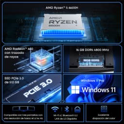 Chuwi Ubox Mini Pc Amd Ryzen 5 6600H 16Gb LPDDR5 512Gb Ssd Windows 11 Pro 4K 144Hz Decoding Wifi 6 Bt 5.2 Extend M.2 1t*2 650g