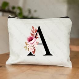 26 Letters Flower Makeup Bag Printed Bridesmaid Wedding Gift Graduation Teacher's Day Gift Storage Bag Travel Perfume Side Bag