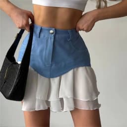 Chic Ruffles Women's Midi Skirt High Waisted Pleated Splice A Line Skirts 2026 Fashion Spring Summer New In Clothing Lady Street