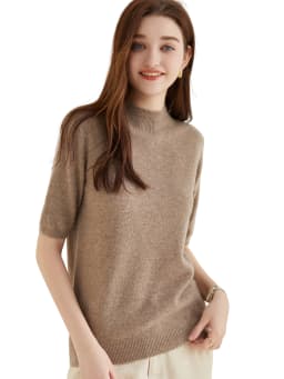 Wool Top Women's Sweater Knitwears Short Sleeve Pullover 100% Wool Half Turtleneck Sweater for Women Knit Jumper Female Clothing