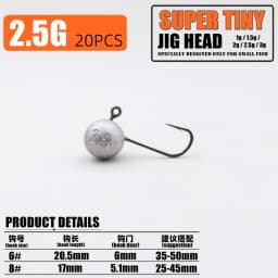 Mr JigginG 20pcs Micro Jig Head Fishing Hook 1g/1.5g/2g/2.5g/3g Super Tiny Fishing Hook Mini Soft Lure Bass Bait Fishing Tackle