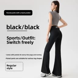 Women Bootcut Shark Yoga Flare Pants With Back Waist Pocket Fitness Workout Leggings Casual Sports Long Pants High Waist Trouser
