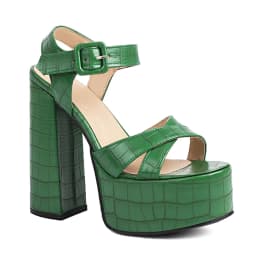 Ultra High Thick Heels Crossed Thin Straps Peep Toe Shoes Stone Pattern High Platform Square Buckle Women's Sexy Sandals