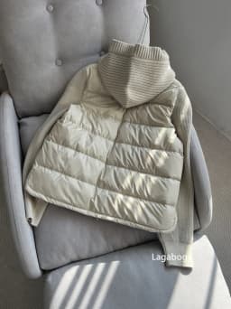 Lagabogy 2025 New Autumn Winter Knitted Patchwork White Duck Down Jacket Women Drawstring Hooded Warm Lightweight Puffer Coat