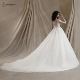 BEPEITHY Customized Muslim Long Sleeves Wedding Dresses 2026 Winter Women Princess Bridal Ivory Luxury Glitter Ball Gown Bride