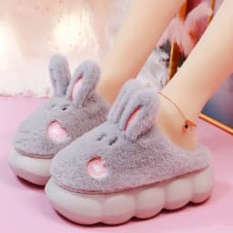 White Rabbit Hare Slippers Women's Cute Animal Platform Home Mules Shoes Girls Bedroom Plush Slides Slipper Ears Indoor Shoes