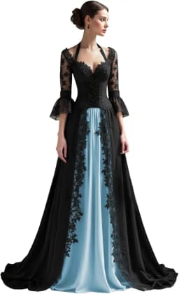 Customized Elegant Gothic Wedding Dresses for Bride 3/4 Sleeves Black Lace Appliques Bridal Gowns A-Line Sweet Wedding Gowns