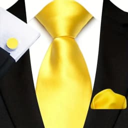 3Pcs Men's Yellow Color Stripes Plaid Solid Ties Pocket Square Cufflinks Wedding Prom Accessories 8cm Cravat Gift for Men