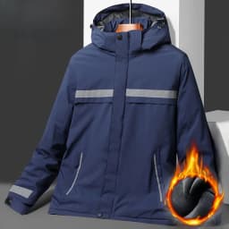 High-Speed Reflective Thickened Cotton Jacket Men's Fleece-Lined Printed Workwear Winter Outdoor Style Removable Hat Business...