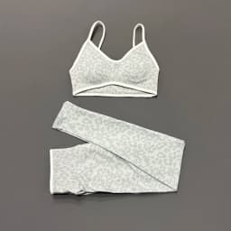 Women 2Pcs Leopard Print Workout Set Contrast Trim Thin Strap Bra & High Waist Tummy Control Leggings Breathable Yoga Outfit