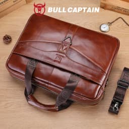 BULLCAPTAIN Men's Genuine Leather Briefcase Shoulder Bag 15 Inch Laptop Case Men's Briefcase Classic Office Business Handbag