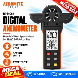 Digital Anemometer Wind Speed Meter, 6-in-1 Wind Gauge for Velocity/Temperature/Relative Humidity, Auto-Off with Data Hold