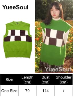 Green Knit Vest Printed Sleeveless Pullover Oversized Women Sweater Vest 2026 New Y2K Vintage Knitwear Women's Autumn Clothing