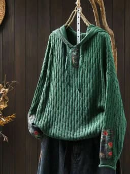 Floral Prrint Patchwork Vintage Style Women's Knitted Sweatshirt Autumn Fashion Long Sleeve Loose Casual Hoodie Female Pullovers