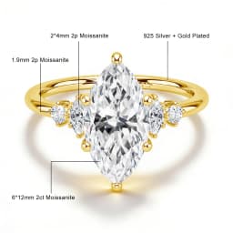 GRA Certified 2CT Marquise Cut Moissanite Ring Solid 14K Gold Filled Non Tarnish Diamond Wedding Rings for Women High Quality