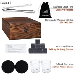 Father'S Day Gift Whiskey Stones Set 8 Pcs Granite Ice Cubes+ 2 Pcs Cups For Whisky In Wooden Bottle Box Present For Dad〔CC11〕