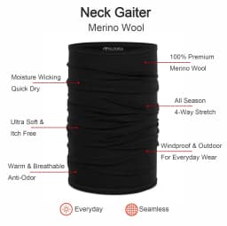 100% Merino Wool Neck Gaiter Light Quick Dry Breathable Face Mask for Ski Hiking Neck Tube Scarf Multifunctional Headwear