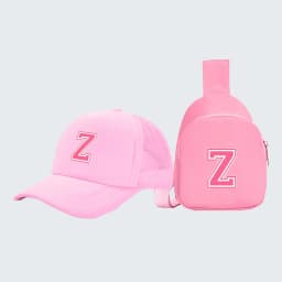 2pcs children's 26-letter printed truck driver hat and chest bag set, lightweight all-in-one visor, suitable for girls' daily