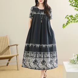 New 2025 Summer Dress For Women Plus Size Dress Casual Short Sleeve Boho Vintage Print Long Maxi Dress Beach Women Clothing