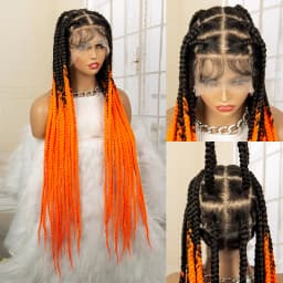 Full Lace Cornrow Braids Synthetic Lace Front Wig Big Square Knotless Box Braids Wig with Baby Hair Braided Wigs for Black Women