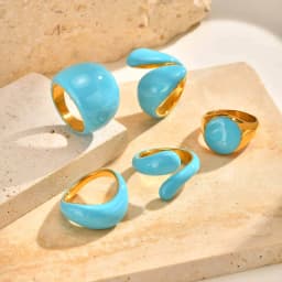 Chunky Open Twist Stackable Rings for Women, Blue Geometric Bold Enamel Crossover Statement Ring Band Waterproof