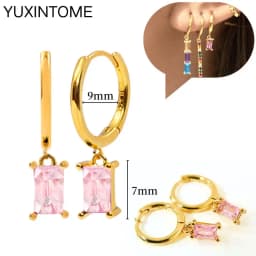925 Sterling Silver Needle Pink Crystal Heart Hoop Earrings for Women Fashion Geometric Pendant Earrings Luxury Jewelry Gifts