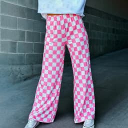 Womens Checkered Wide Leg Pants Vintage High Elastic Waist Straight Loose Fit Lounge Trouser Teen Girl Harajuku Streetwear