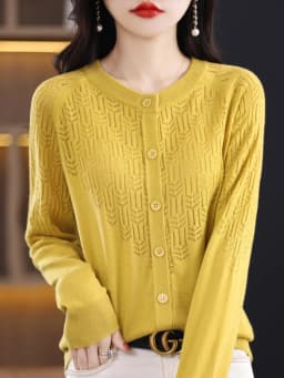 Spring Autumn Women Wool Blend Sweater O-neck Hollow Out Cardigan New Fashion Casual Knitted Slim Soft Jacket Bottoming Tops