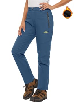 TACVASEN Fleece Lined Waterproof Soft Shell Pants Womens Winter Warm Zipper Pockets Work Pants Outdoor Hiking Ski Snow Trousers