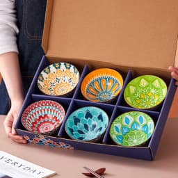 6pcs - Ceramic Bohemian Bowls, Pasta Bowls, Salad Bowls, Soup Bowls, Fruit Bowls, Appetizer Bowls, Safe for Microwave