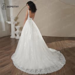 BEPEITHY Customized Beach Lace Wedding Dresses 2025 For Women Backless A Line Court Train Sexy Sleeveless Bride Boho Bridal Gown