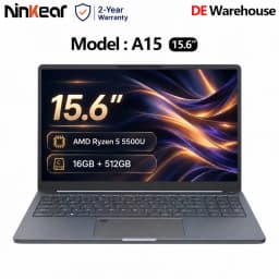 Ninkear A15 Laptop 15.6 Inch FHD IPS Display 16GB RAM 512GB SSD AMD Ryzen 5 5500U USB-C PD 65W Fast Charging Windows 11 WiFi 6 Backlit Keyboard for Business Home Office Study and Everyday Multitasking