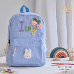 1pcs Personalized Backpack Large Capacity Corduroy Schoolbag Hand-Made Unique Name Custom Multicolor Rope Yarn Color Decoration