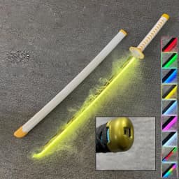 40in Demon Slayer Agatsuma Zenitsu Katana LED Mist Original Sabre Vapor Cosplay Accessories Prop Wood Schwert Vapour Toy Gift