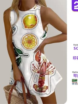2025 Summer Casual print loose mini Dresses For Woman Fashion Beach Marine elements Dress o-neck Sleeveless party Dress
