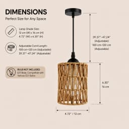E27 Hemp Rope Woven Iron Pendant Lamp, Bulb Not Included, 1.2m Adjustable Hanging Wire for Kitchen Island Bar Corridor Decor
