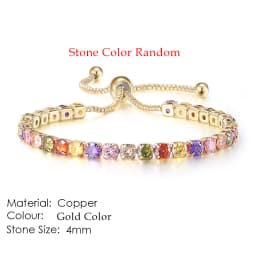 Chic 4mm Round Colorful Crystal Tennis Bracelets Silver Color Adjustable Folding Buckle Chain Bracelet on Hand Fashion Jewelry