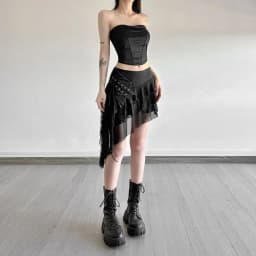 26SS Punk Lace Stitching Design Irregular Lace-up Skirt Women