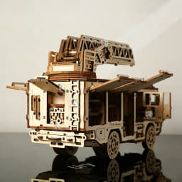 Ury 3D Wooden Puzzle City Series Car Fire Ladder Truck Movable Retro Vehicle Assembly Model DIY Decoration Gift