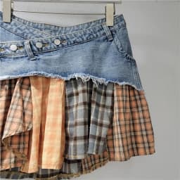 Women Plaid Denim Patchwork Streetwear Irregular A-line Mini Skirt 2025 Summer Street Female Classic Jeans Cargo Skirts