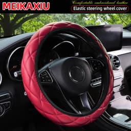3D Embroidered Artificial Sheepskin PU Leather Steering Wheel Cover Rimless Universal Fit for 14.5-15 Inch Car Wheels