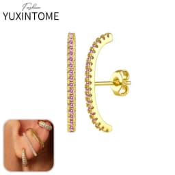 925 Sterling Silver Needle Pink Crystal Heart Hoop Earrings for Women Fashion Geometric Pendant Earrings Luxury Jewelry Gifts