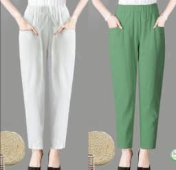 Large Size Korean Casual Thin Cotton Linen Pants Women Spring Summer Elastic Waist Ankle-Length Pants Woman Harem Trousers