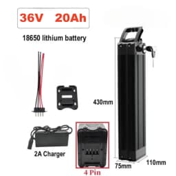 High Capacity 36V 48V Silver Fish 18650 Battery 12-25Ah Built-in BMS Fit Bafang 250W-1000W Motor Kit Complete With 2A Charger .