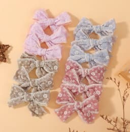 10pcs Random Color Lace Bows Hair Clip for Kids Girls Cotton Solid Color Bowknot Safety Hairpins Headwear Baby Hair Accessories