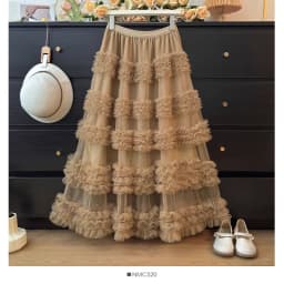 Women's Ruffle Trim Mesh Tutu Skirt, Tiered Layered A-Line Flared Skirt, High Waist Soft Tulle Puffy Skirt, Spring Summer
