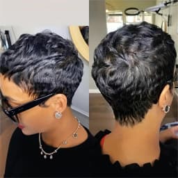 6inch Short Pixie Cut Straight Wig Human Hair for Women Machine Made with Pre-Styled Bangs Tangle-Free Natural Hairline
